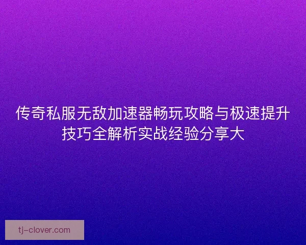 传奇私服无敌加速器畅玩攻略与极速提升技巧全解析实战经验分享大